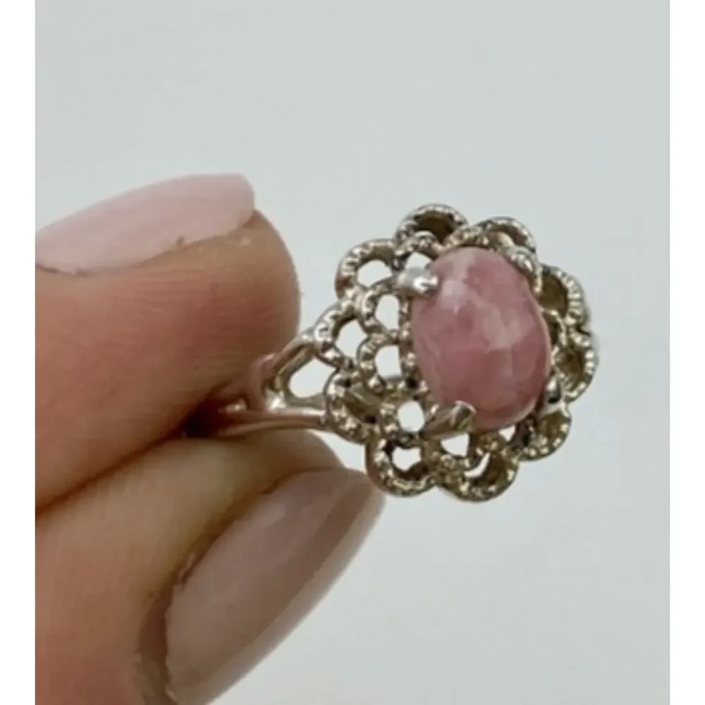 925 Sterling Silver Pink Agate Ring Size 6